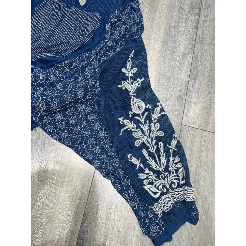 Free People Tunic Womens S/P Indigo Y2K Dreams Oversized Floral Bohemian A004915 - Picture 6 of 9